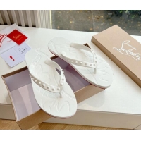 Luxurious Christian Louboutin Men's Rubber Flat Thong Slide Sandal White 612137