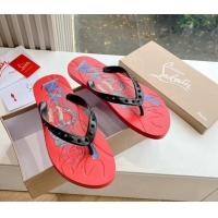 Hot Style Christian Louboutin Men's Rubber Flat Thong Slide Sandal Red/Print 612138