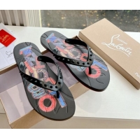 Low Cost Christian Louboutin Men's Rubber Flat Thong Slide Sandal Black/Print 612139