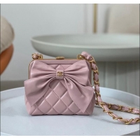 Buy Cheap Chanel Shiny Lambskin Clutch with Chain and Maxi Bow AP4028 Light Pink 2024