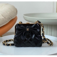 Traditional Specials Chanel Shiny Lambskin Clutch with Chain and Maxi Bow AP4028 Black 2024