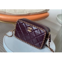 Top Grade Chanel Shiny Calfskin Small Camera Case Bag with Chain AS5086 Dark Burgundy 2024 TOP