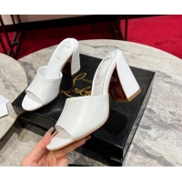 Good Product Christian Louboutin Jane Heel Slides Sandal 8.5cm in Calf Leather White 702007