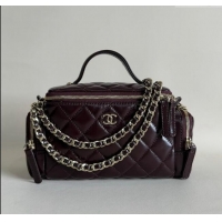 Trendy Design Chanel Shiny Crumpled Lambskin Vanity Case Bag with Pockets AS5222 Dark Brown 2024 TOP