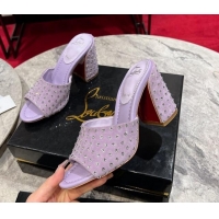 Unique Style Christian Louboutin Jane Heel Slides Sandal 8.5cm in Suede and Strass Purple 702010