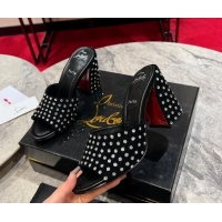 Best Product Christian Louboutin Jane Heel Slides Sandal 8.5cm in Suede and Strass Black 702011