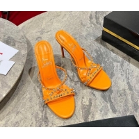 Cheap Price Christian Louboutin Tatoosh Spikes Leather Heel Slides Sandal 10cm Orange 904103