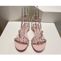 Most Popular Christian Louboutin Spikes Leather Flat Sandals Light Pink 904110