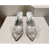 Low Cost Christian Louboutin TPU Heel Slides Sandal with Bow 8.5cm Silver 904117