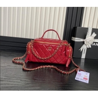 Inexpensive Chanel Shiny Crumpled Lambskin Vanity Case Bag with Pockets AS5222 Red 2024