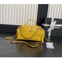 Top Design Chanel Shiny Crumpled Lambskin Vanity Case Bag with Pockets AS5222 Bright Yellow 2024