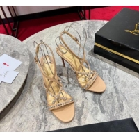 1:1 Christian Louboutin Tatoosh Spikes Sandals 10cm in Lambskin with Cross Strap Nude 1011023