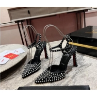 Shop Cheap Christian Louboutin Condora Riviera Pumps 10cm in Black Leather and Silver Spikes Allover 1011026