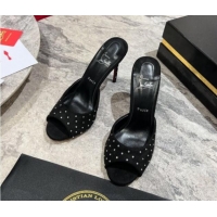 Good Quality Christian Louboutin Me Dolly Plum High Heel Slides Sandals 10cm in Denim and Strass Black 011031