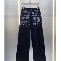 Top Quality Miu Miu Denim Jeans Pants with Miu Print 1108 Black 2024