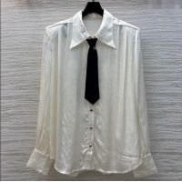 Well Crafted Chanel Satin Shirt with Tie 1108 White 2024