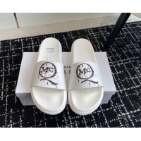 Purchase Alexander McQueen TPU Slide Sandals with Logo Print White 430111