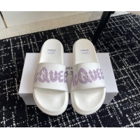 Pretty Style Alexander McQueen TPU Slide Sandals with Signature Print Purple 430118