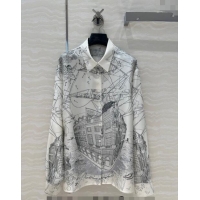 Top Quality Hermes Printed Silk Shirt H1108 White 2024