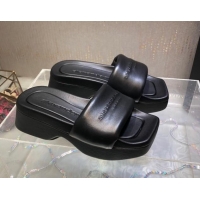 Perfect Alexander Wang platform sheep leather float slide sandals 5cm All Black 0108061