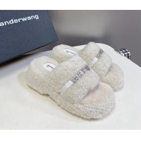 Sumptuous Alexander Wang Wool Platform Slides Sandal 5cm with Logo Band White/Strass 4081011