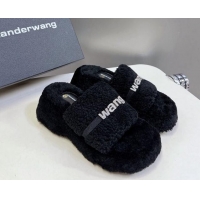 Best Price Alexander Wang Wool Platform Slides Sandal 5cm with Logo Band Black/Strass 4081010