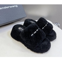 Good Quality Alexander Wang Wool Platform Slides Sandal 5cm with Logo Band Black 081012