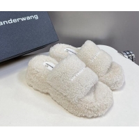 Good Quality Alexander Wang Wool Platform Slides Sandal 5cm with Logo Band White 4081013