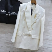 ​Traditional Discount Saint Laurent Brooch Jacket 1108 White 2024