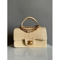 Promotional Chanel Mini Classic Flap Bag with Top Handle in Pythonskin Leather AS2431 Light Yellow 2024