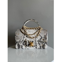 Super Cheap Chanel Mini Classic Flap Bag with Top Handle in Pythonskin Leather AS2431 Grey 2024