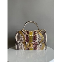 Best Price Chanel Mini Classic Flap Bag with Top Handle in Pythonskin Leather AS2431 Gold/Grey/Burgundy 2024