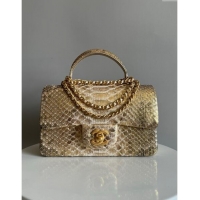 Big Discount Chanel Mini Classic Flap Bag with Top Handle in Pythonskin Leather AS2431 Gold-Tone 2024