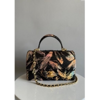 Grade Design Chanel Mini Classic Flap Bag with Top Handle in Printed Pythonskin Leather AS2431 Black 2024