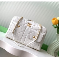 Famous Brand Chanel Shiny Calfskin Large Bowling Bag with Pockets AS4933 White 2024