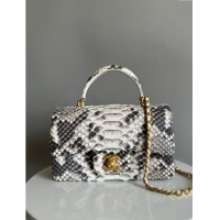 Well Crafted Chanel Mini Classic Flap Bag with Top Handle in Pythonskin Leather AS2431 Grey/White 2024