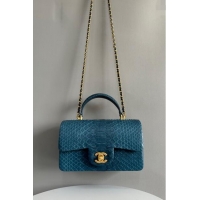 Top Design Chanel Mini Classic Flap Bag with Top Handle in Pythonskin Leather AS2431 Blue 2024