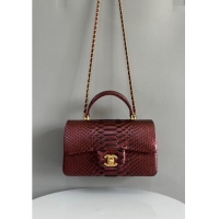 Classic Chanel Mini Classic Flap Bag with Top Handle in Pythonskin Leather AS2431 Dark Burgundy 2024