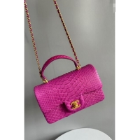 Grade Quality Chanel Mini Classic Flap Bag with Top Handle in Pythonskin Leather AS2431 Dark Pink 2024