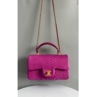 Grade Quality Chanel Mini Classic Flap Bag with Top Handle in Pythonskin Leather AS2431 Dark Pink 2024