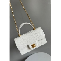 Classic Chanel Mini Classic Flap Bag with Top Handle in Pythonskin Leather AS2431 White 2024