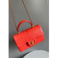 Reasonable Price Chanel Mini Classic Flap Bag with Top Handle in Pythonskin Leather AS2431 Orange 2024