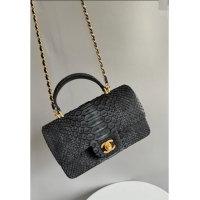 Top Grade Chanel Mini Classic Flap Bag with Top Handle in Pythonskin Leather AS2431 Black 2024