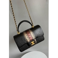 Grade Design Chanel Mini Classic Flap Bag with Top Handle in Pythonskin Leather AS2431 Black/Others 2024