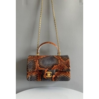 Discount Chanel Mini Classic Flap Bag with Top Handle in Pythonskin Leather AS2431 Grey/Orange 2024