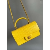 Market Sells Chanel Mini Classic Flap Bag with Top Handle in Pythonskin Leather AS2431 Bright Yellow 2024