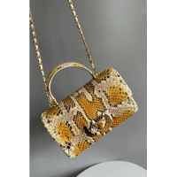 Well Crafted Chanel Mini Classic Flap Bag with Top Handle in Pythonskin Leather AS2431 Beige/Yellow 2024