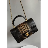 Pretty Style Chanel Mini Classic Flap Bag with Top Handle in Pythonskin Leather AS2431 Black/Gold 2024