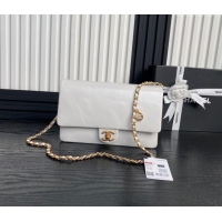 Well Crafted Chanel Medium Flap Bag with Chain in Grained Shiny Calfskin AS5180 White 2024