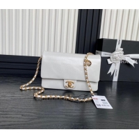 New Fashion Chanel Grained Shiny Calfskin Small Flap Bag with Chain AS5186 White 2024